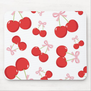 Rote Kirschen mit rosa Schleife Coquette Cottage C Mousepad