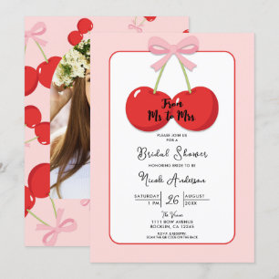 Rote Kirschen mit rosa Schleife Kokette Bridal Sho Einladung