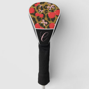 Rote Kirschen mit rosa Schleifen Coquette Leoparde Golf Headcover