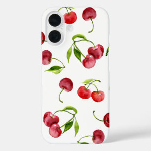 Rote Kirschen niedliche Aquarellfrucht iPhone 16 Hülle