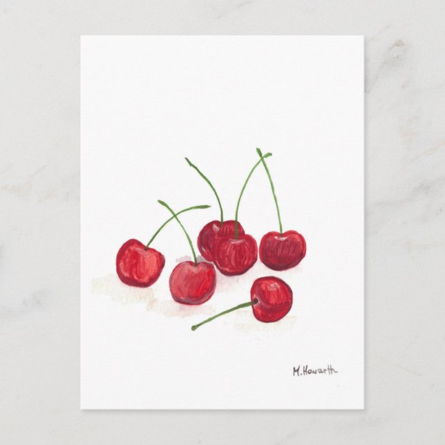 Rote Kirschen Obst Aquarell Feinschmecker Lebensmi Postkarte (Vorderseite)