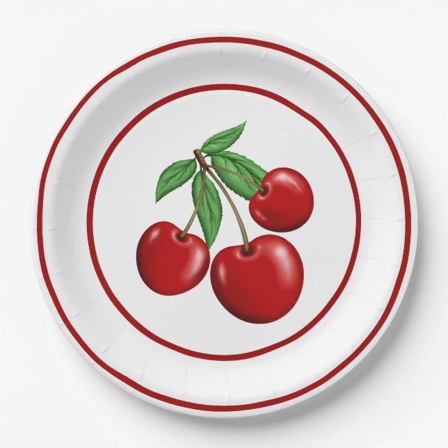 Rote Kirschen Papierplatten Pappteller (Vorderseite)
