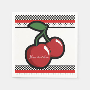 Rote Kirschen Retro Schwarz & Rot Benutzerdefinier Serviette