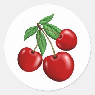 Rote Kirschen Retro-Stil-Fruchtsdesign Runder Aufkleber