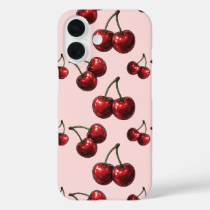 Rote Kirschen Rosa Retro iPhone 16 Hülle