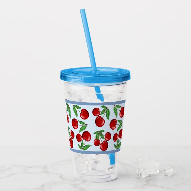 Rote Kirschen über das gesamte Muster individuell  Acryltrinkbecher (Vorderseite Ice)