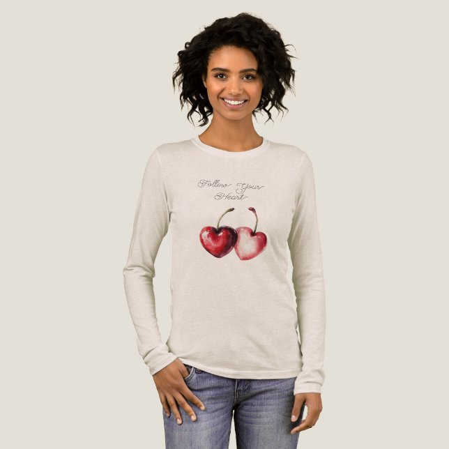 Rote Kirschenherzen Tri-Blend Shirt (Volle Vorderseite)