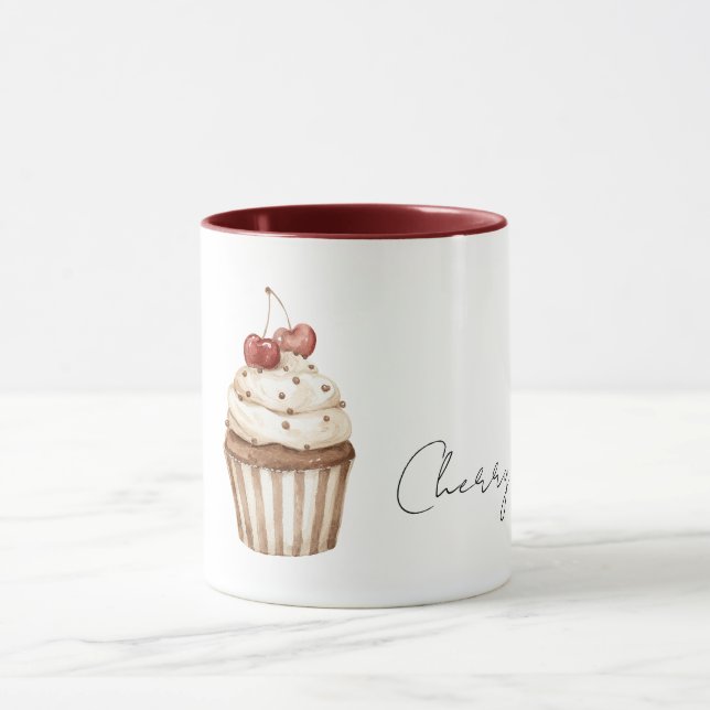 Rote Kirschherzen Vanille Cupcake   Tasse (Zentrum)