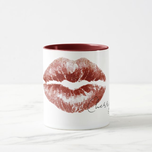 Rote Kirschlippen küssen Tasse (Zentrum)