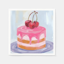 Rote Kirschtorte Wasserfarbenmalerei Serviette