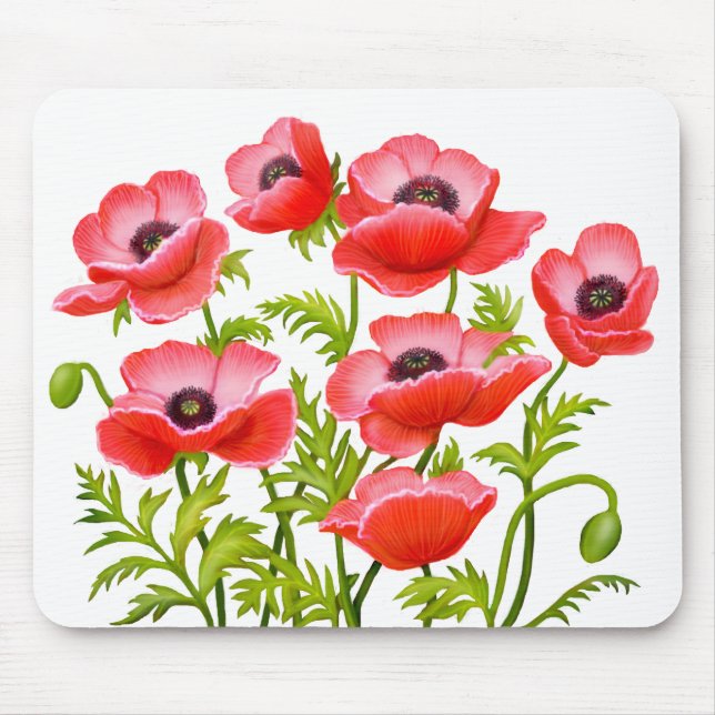 Rote Klatschmohn-Blumen Mousepad (Vorne)