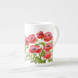 Rote Klatschmohn-Blumen-Tasse Prozellantasse