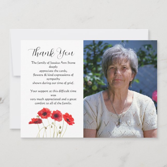 Rote Klatschmohn-Blumen Trauer Tod Danke  Einladung (Vorderseite)
