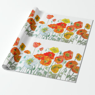 Rote Klatschmohn Mohnparty Aquarell Geschenkpapier
