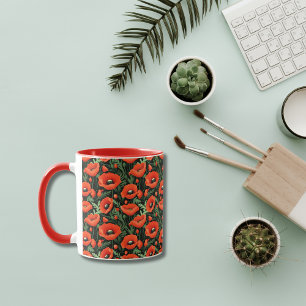 Rote Klatschmohnblumen Florale Grünpflanzen Allove Tasse