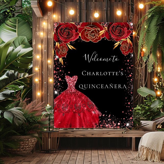 Rote Kleiderfloralen aus Quinceanera willkommen Poster (Von Creator hochgeladen)