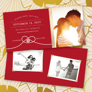 Rote Knoten-Doppelglück 囍 Chinesisches Hochzeitsfo Save The Date
