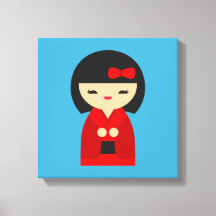Rote Kokeshi Japanische Puppen Leinwanddruck