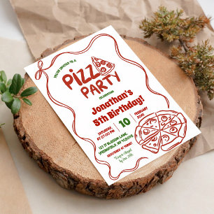 Rote Koketten-Pizza-Party Kindergeburtstag Einladung