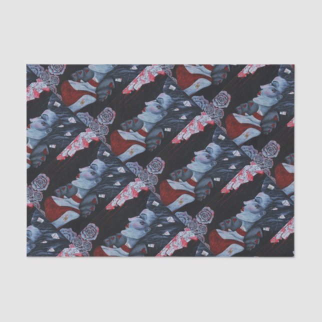 Rote Königin-Herz-Alice-Märchenland-Rosen Goth Seidenpapier (Vorderseite)