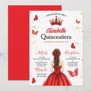 Rote königliche Schmetterlings-Quinceañera-Einladu Einladung