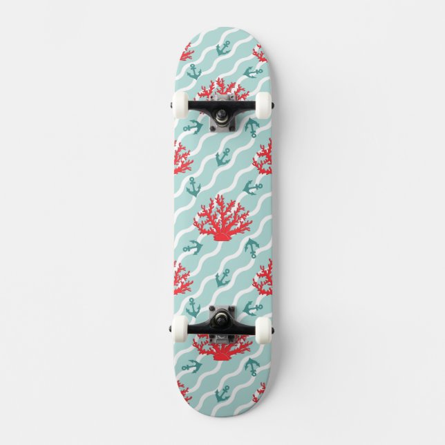 Rote Korallen-Muster 1 Skateboard (Vorderseite)