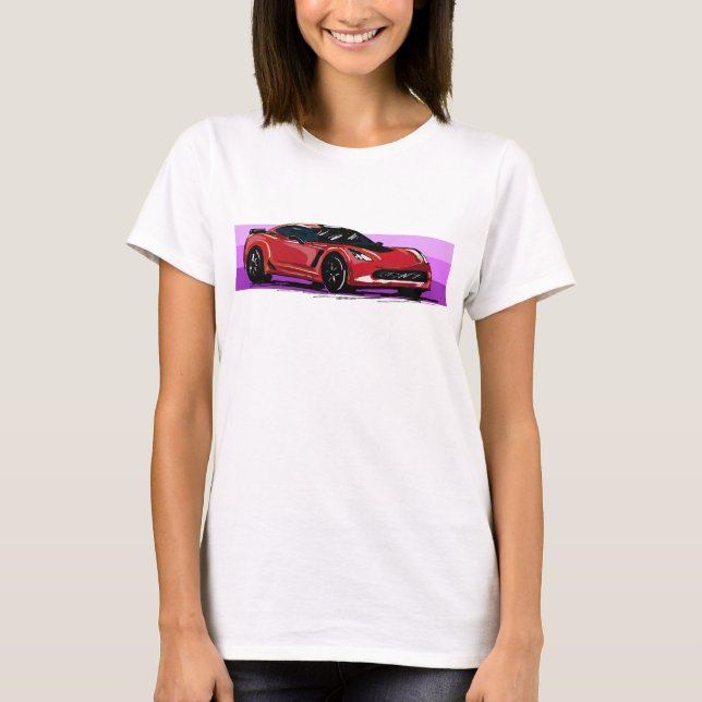 Rote Korvette Sportscar mit rosa Streifen T-Shirt (Vorderseite)
