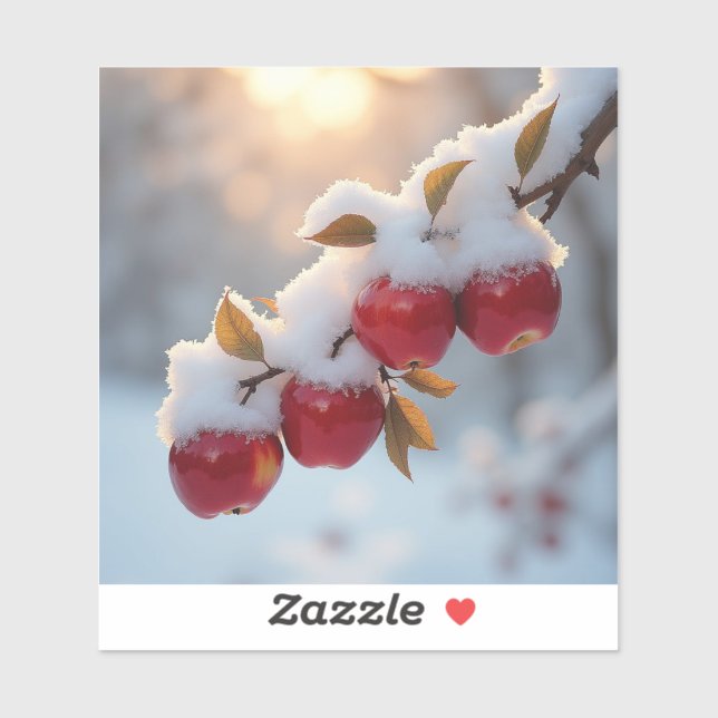 Rote, köstliche Äpfel im Schnee Aufkleber (Blatt)