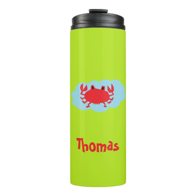 Rote Krabbe auf blauem und grünem individuelle Nam Thermosbecher (Vorderseite)