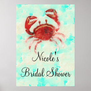 Rote Krabbe Elegantes Strand-Verlobungsplakat-Bann Poster