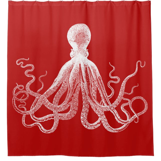 Rote Kraken Krake Duschvorhang (Vorderseite)