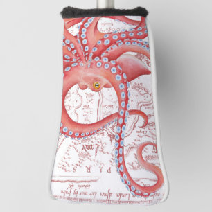 Rote Kraken-Vintages Karten-Weiß Golf Headcover
