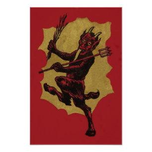 Rote Krampus Heugabel Schaltzunge Fotodruck