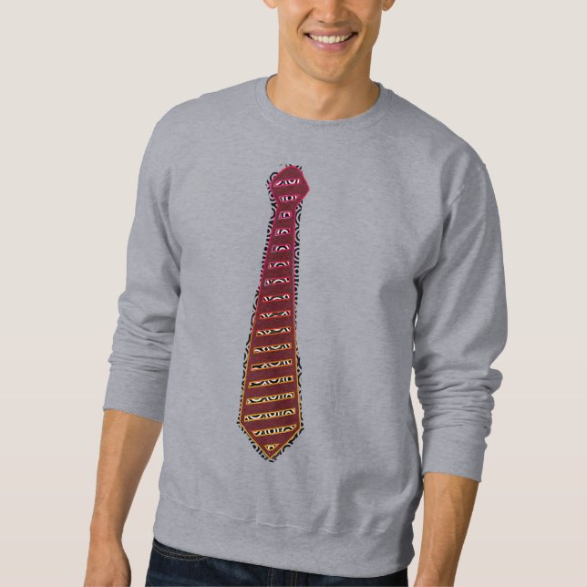 Rote Krawatte mit grauem Druck Spaß Sweatshirt (Vorderseite)