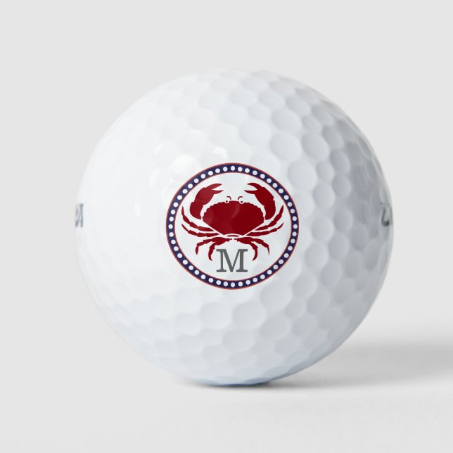 Rote Krebse und graue Streifen, Monogramm Golfball (Vorderseite)