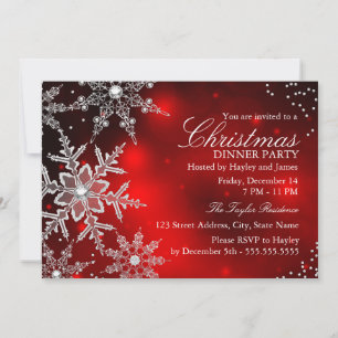 Rote Kristall-Schneeflocken-Weihnachts-Dinnerparty Einladung