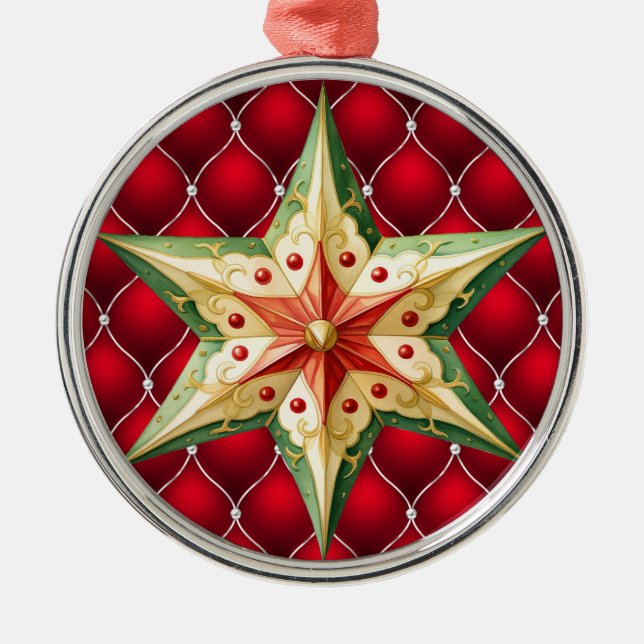 ROTE KRISTMAS TUFTED PATTER MIT GRÜNEN ROTEN STERN ORNAMENT AUS METALL (Vorne)