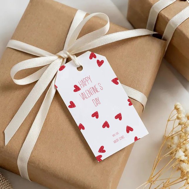 Rote Kritzelherzen – Frohen Valentinstag  Geschenkanhänger (Von Creator hochgeladen)