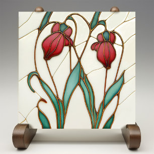 Rote Krokus-Wanddekoration Art Nouveau Art Deco Fliese