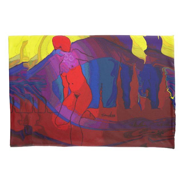 Rote Kunst-Dame Pillowcase Kissenbezug (Vorderseite)