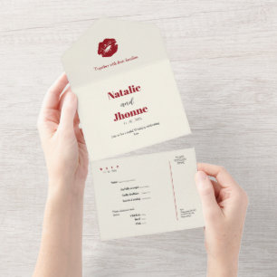 rote Küsse Nachricht Stil RSVP Hochzeit All-i All In One Einladung