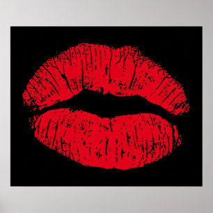 Rote küssende Lippen auf Schwarz Poster
