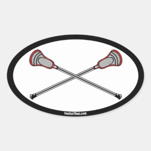 Rote Lacrosse Sticks Ovaler Aufkleber