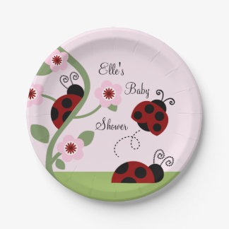 Rote Ladybugs und Blume Papierplatte Pappteller