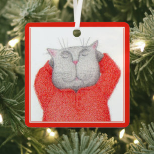 ROTE LANGE JOHN-S KATZE Metall Quadrat-Ornament Ornament Aus Metall