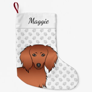 Rote langhaarige Dachshund süße Cartoon-Hund Kopf Kleiner Weihnachtsstrumpf