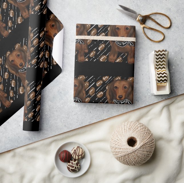 Rote Langhaarige Dackeln Geschenkpapier (Kunsthandwerk)