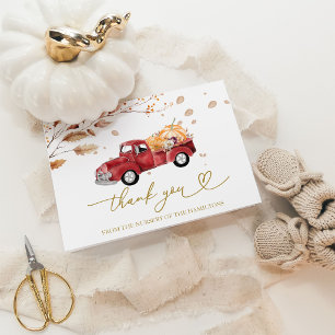 Rote Lastwagen-Herbst-Kürbis-Baby-Shower-Dankeskar Dankeskarte