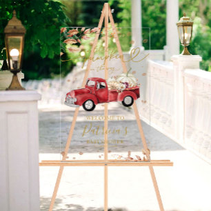 Rote Lastwagen-Kürbis-Acryl-Baby-Shower-Willkommen Acrylschild