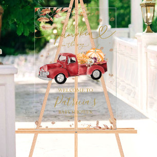 Rote Lastwagen-Kürbis-Baby-Party-Akryschilder-Will Acrylschild
